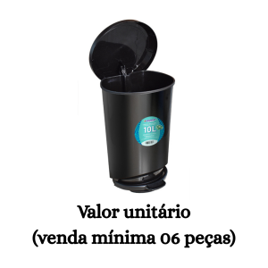 #ATACADO-VALOR UNITÁRIO P/6 PÇS-LIXEIRA PEDAL PRETA 10LTS- ARQPLAST