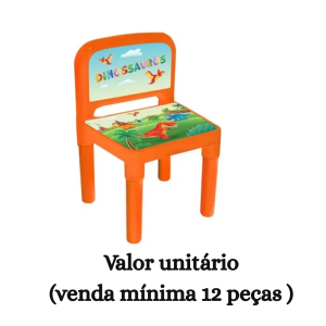 #ATACADO-VALOR UNITÁRIO P/12 PÇS-CADEIRINHA INFANTIL LARANJA DINOSSAURO- ARQPLAST